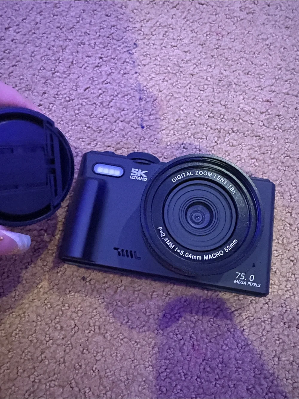 5K Ultra HD Black Compact Digital Camera with Lens Cap